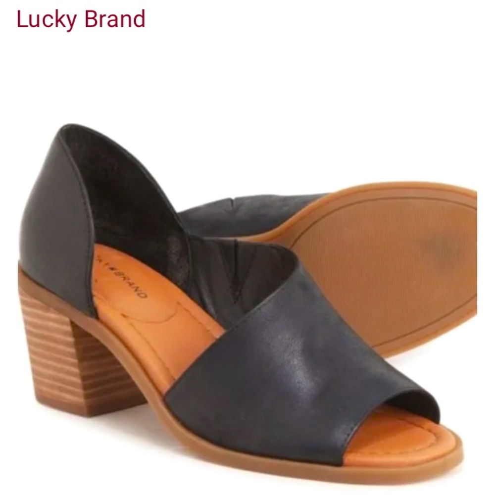 Lucky Brand NWOB “Raheema” sandals size 8.5.  Black leather, 2.5” block heel.